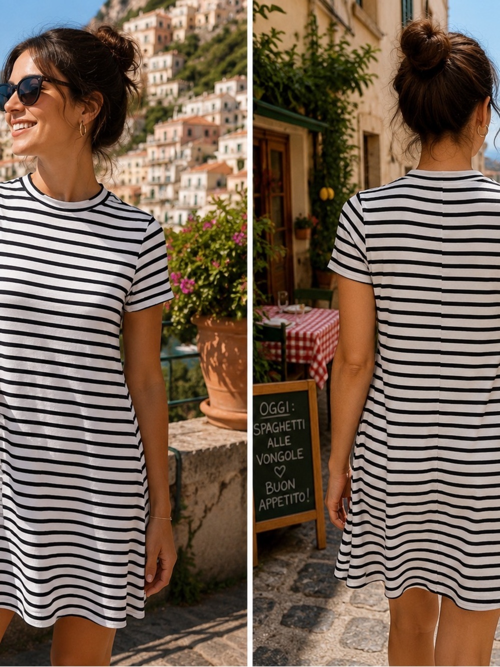 Black & White Striped Short Sleeve T-Shirt Dress